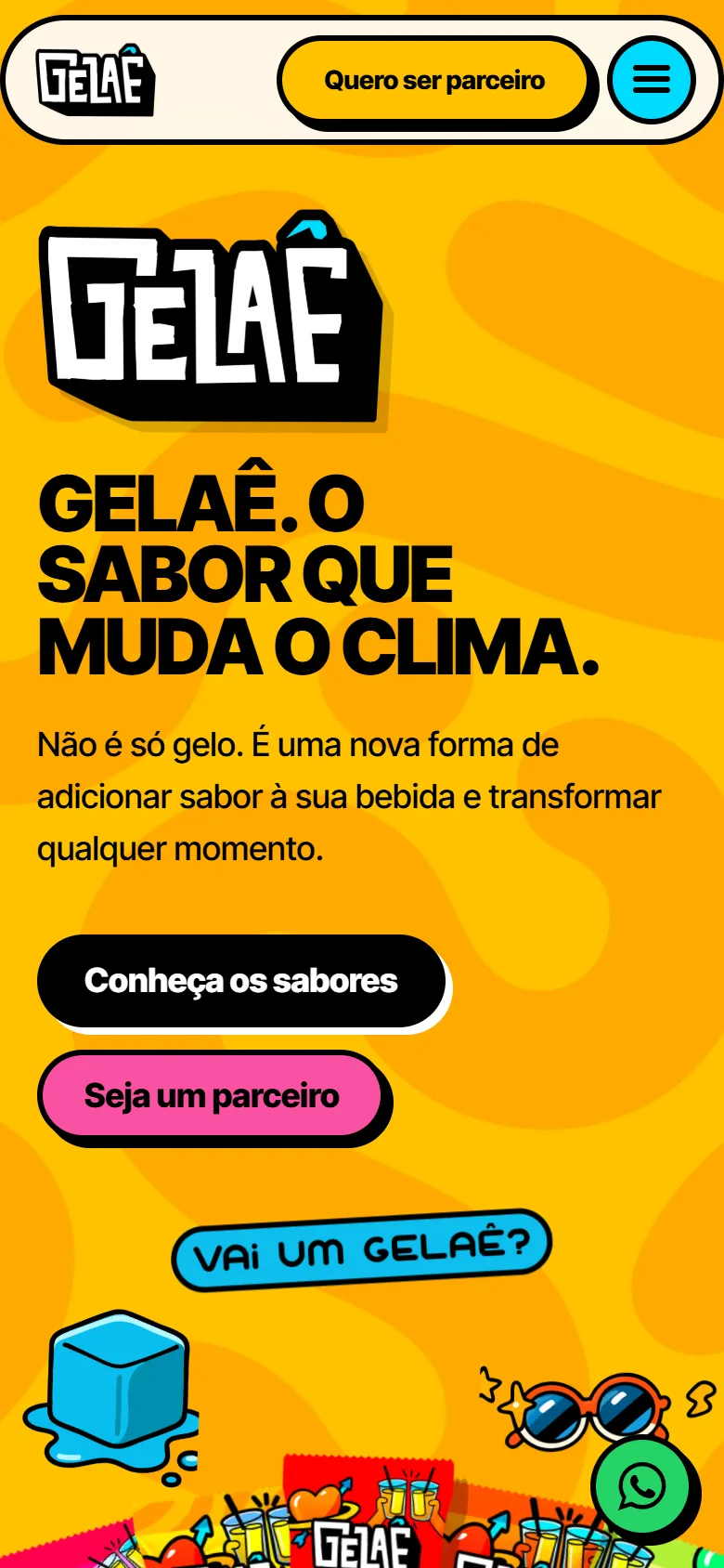 Versão mobile da página inicial da Gelaê